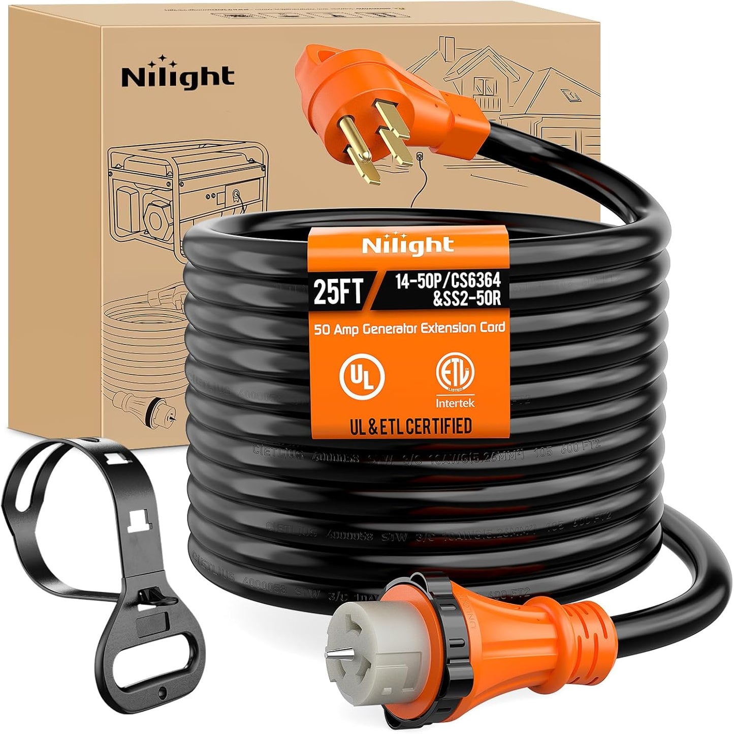 Nilight 50 Amp 25FT Generator Extension Cord for RV and Outdoor Use
