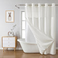 Cream Extra Long No Hook Waffle Weave Shower Curtain - Snap-In Liner