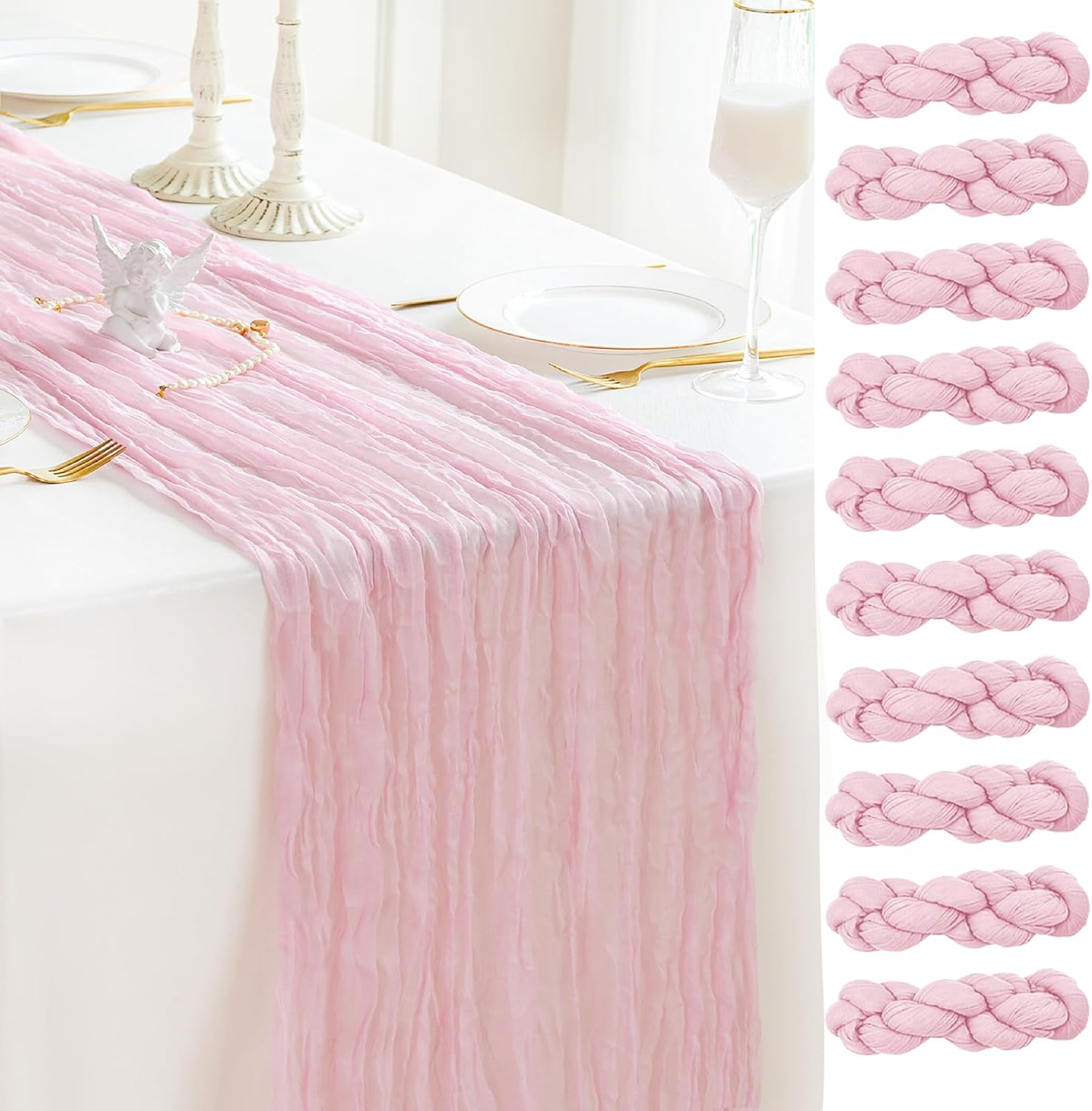 Light Pink Cheesecloth Table Runner for Elegant Fall Decor