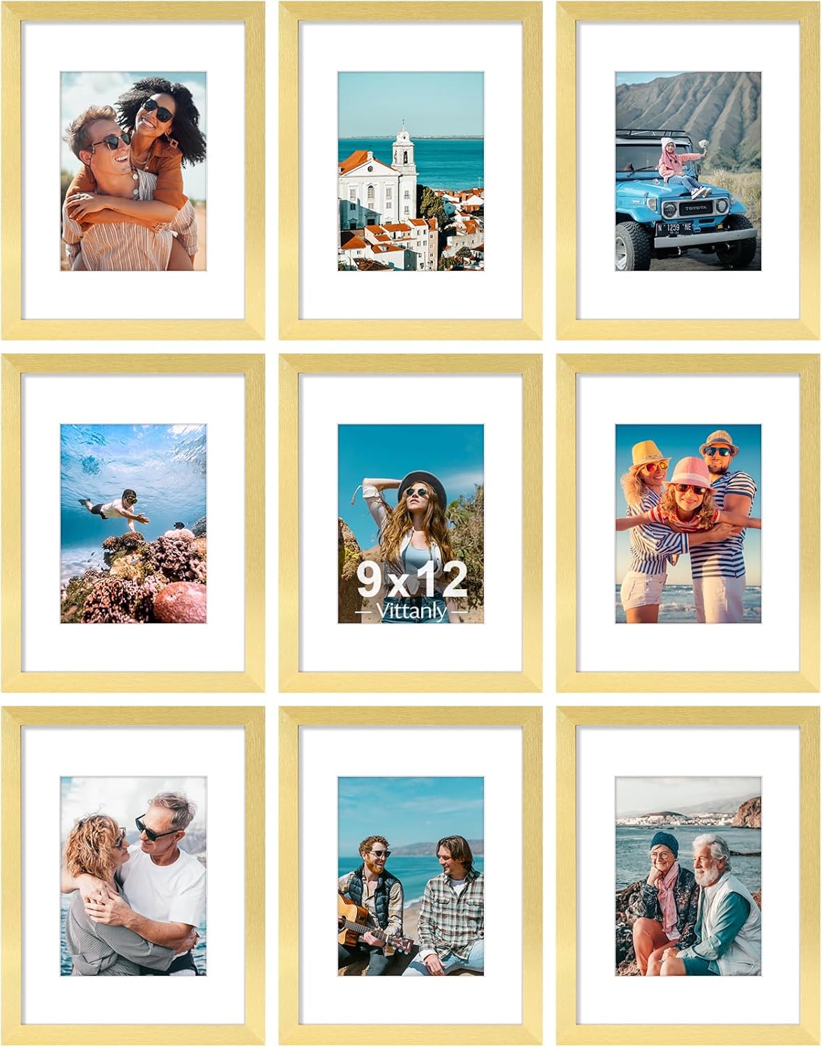 Vittanly 9x12 Picture Frames Set of 9 for Wall or Tabletop