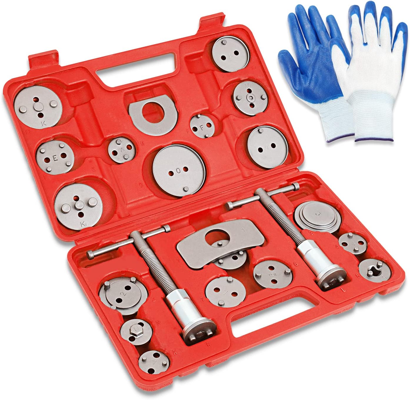 24-pcs Brake Caliper Piston Compressor Kit, Red Carry Case