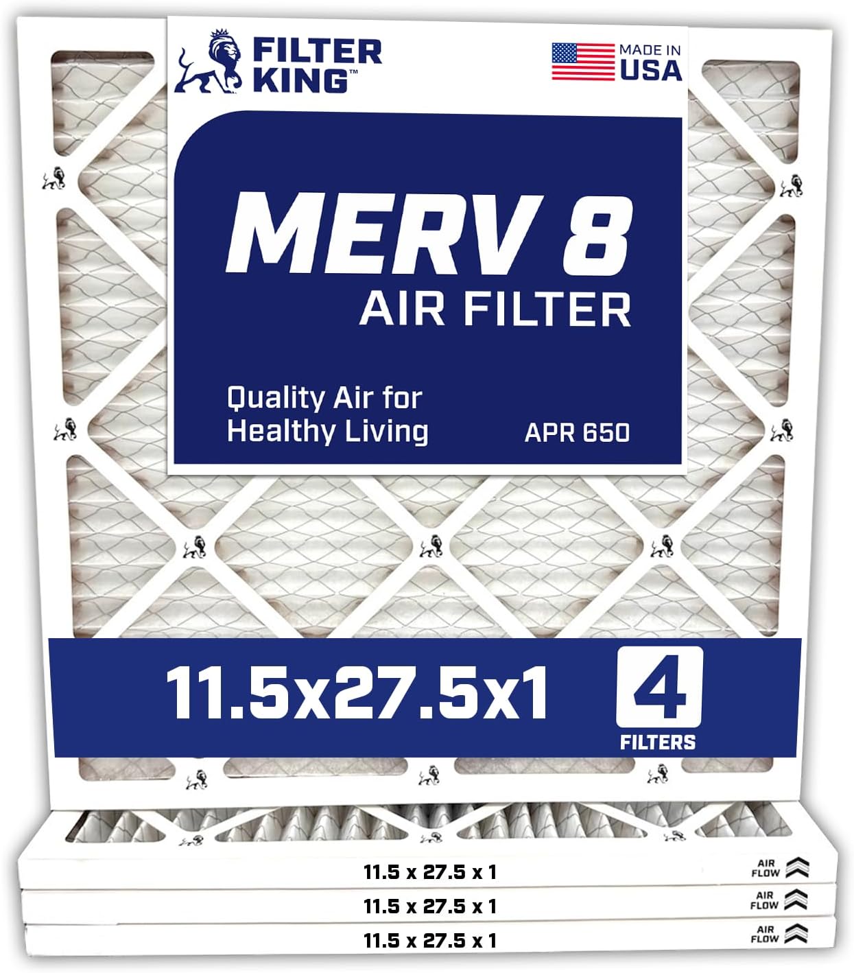 MERV 8 Air Filter 11.5x27.5x1 - 4-Pack for HVAC Systems