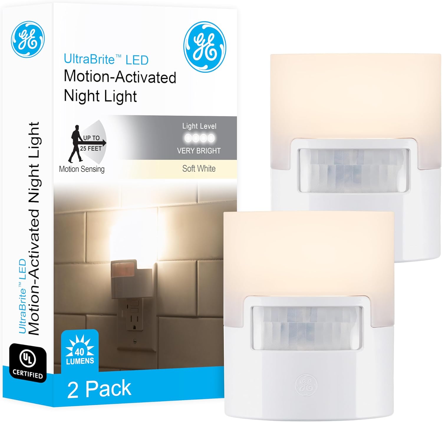 GE LED Motion Sensor Night Light for Bedroom and Bathroom Use
