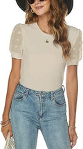 Women's Business Casual Puff Sleeve Tops - Dressy Short Sleeve Work