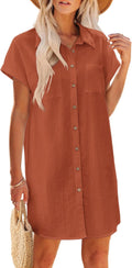 Zeagoo Women's Summer Cotton Button Down Mini Dress - Flowy Casual V