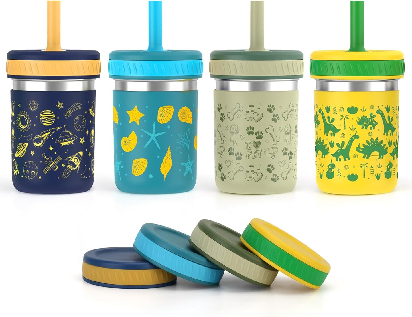 Sursip 10 oz Stainless Steel Kids Cups with Silicone Sleeves