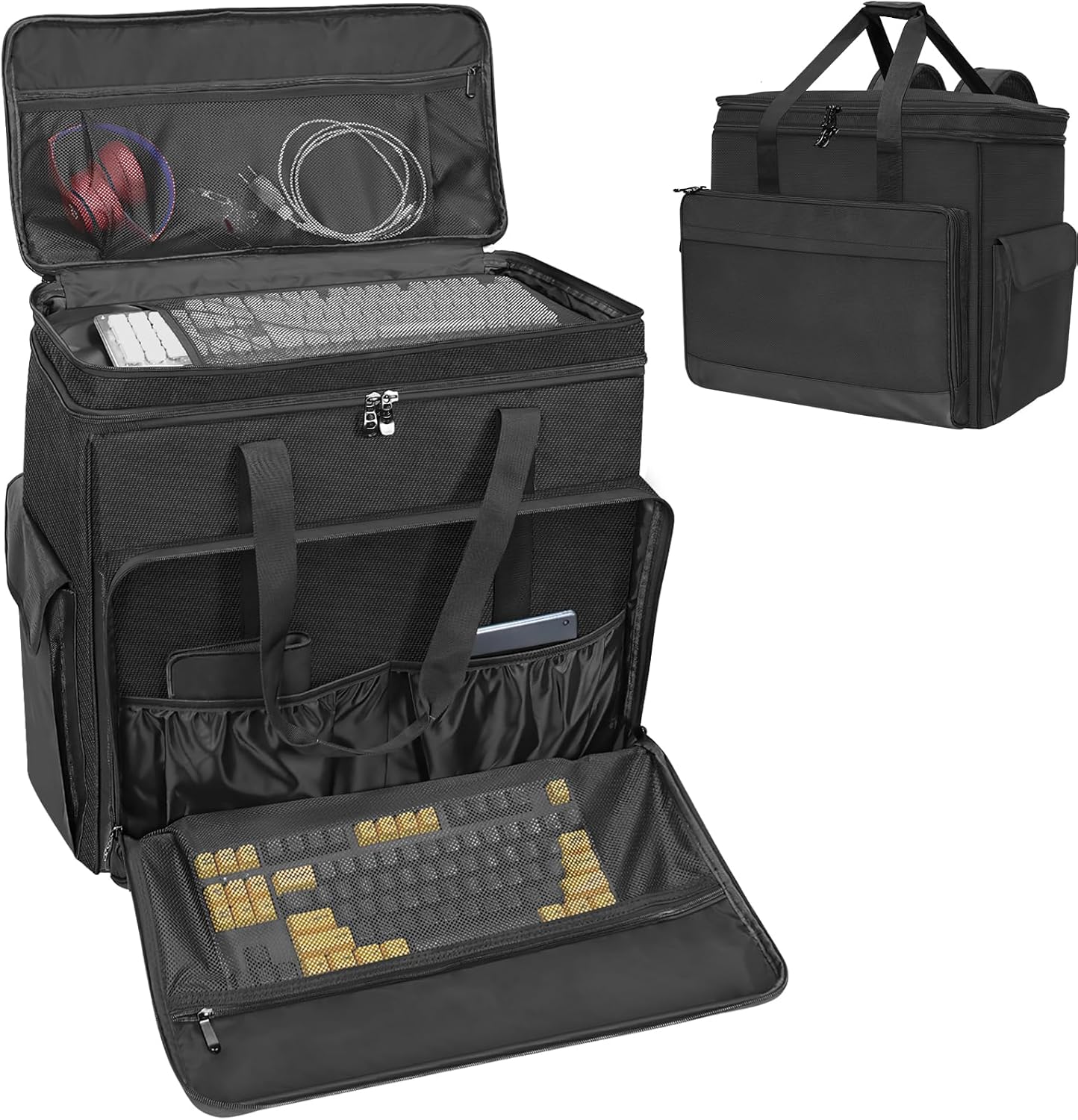 Double-Layer Desktop PC Tower Carrying Case for Travel Storage