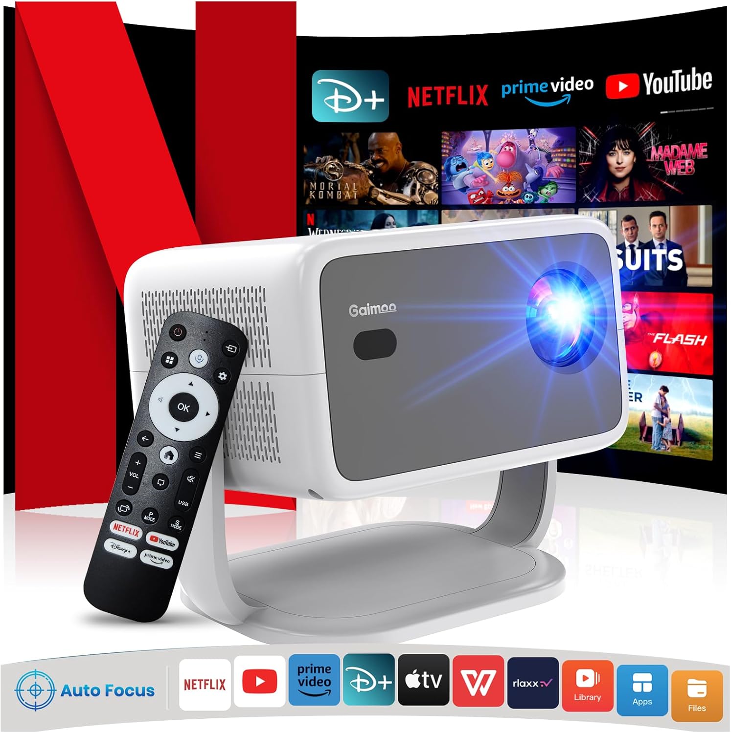 4K Wifi Projector with Auto Focus & Rotatable Stand