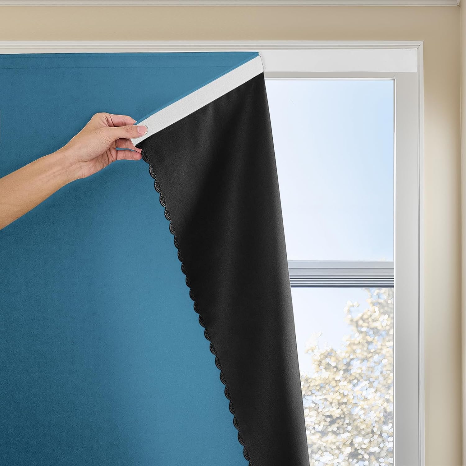 Magic Tape Stick on Portable Curtains for Windows - Dark Blue