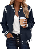 Women Bomber Jacket Varsity Button Down - Lightweight Fall Coat