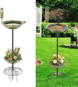 42in Pedestal Bird Bath with Planter for Outdoor Bird Lovers