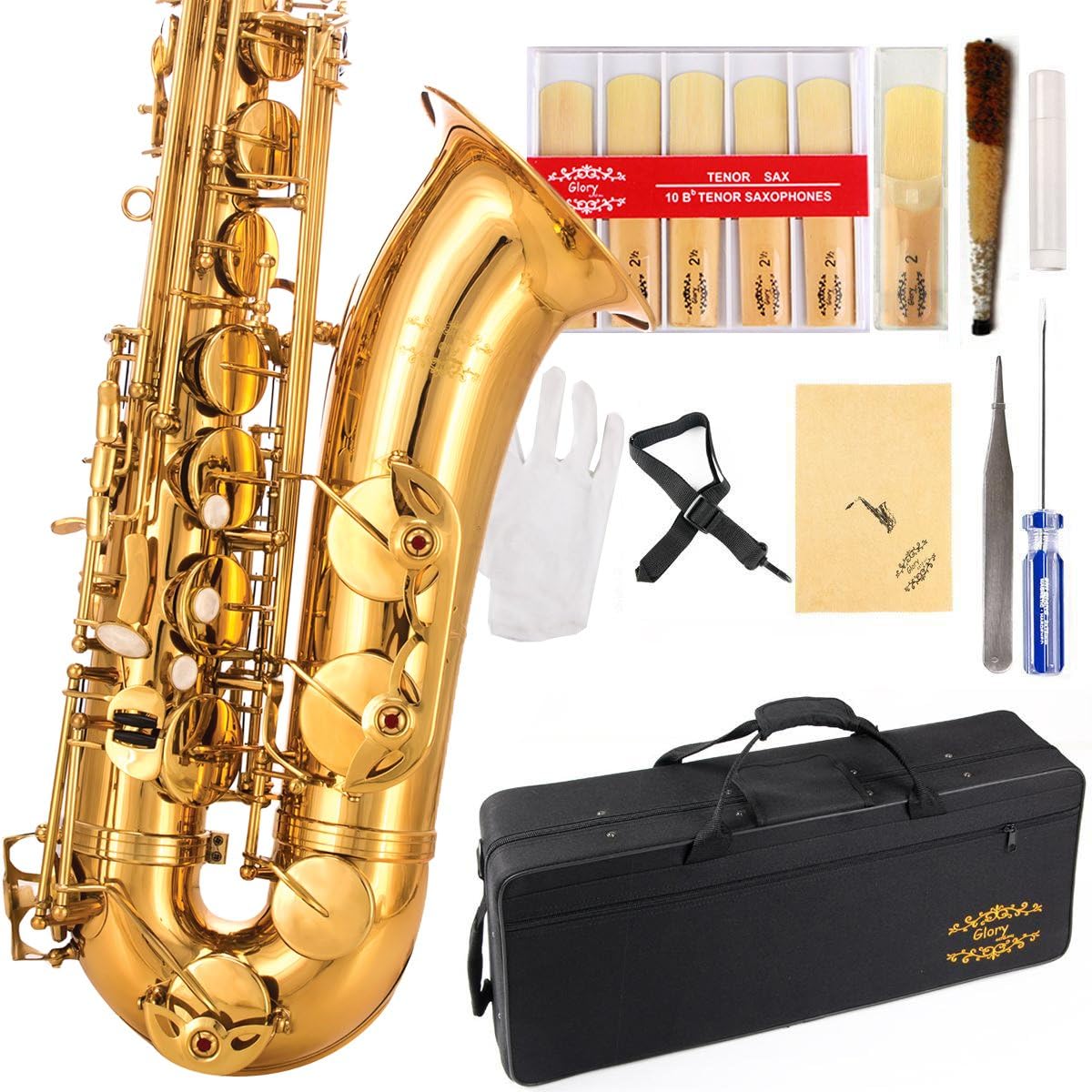 Glory Gold Laquer B Flat Tenor Saxophone with Accessories