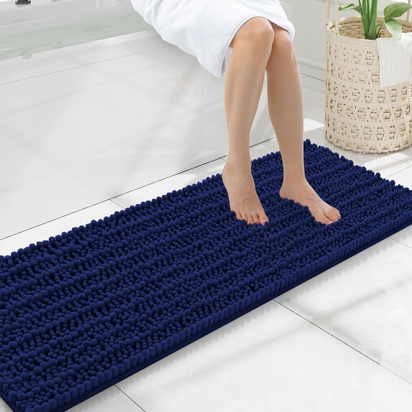 Smiry Bathroom Rugs Mat 47x17, Soft Chenille Non-Slip Mats