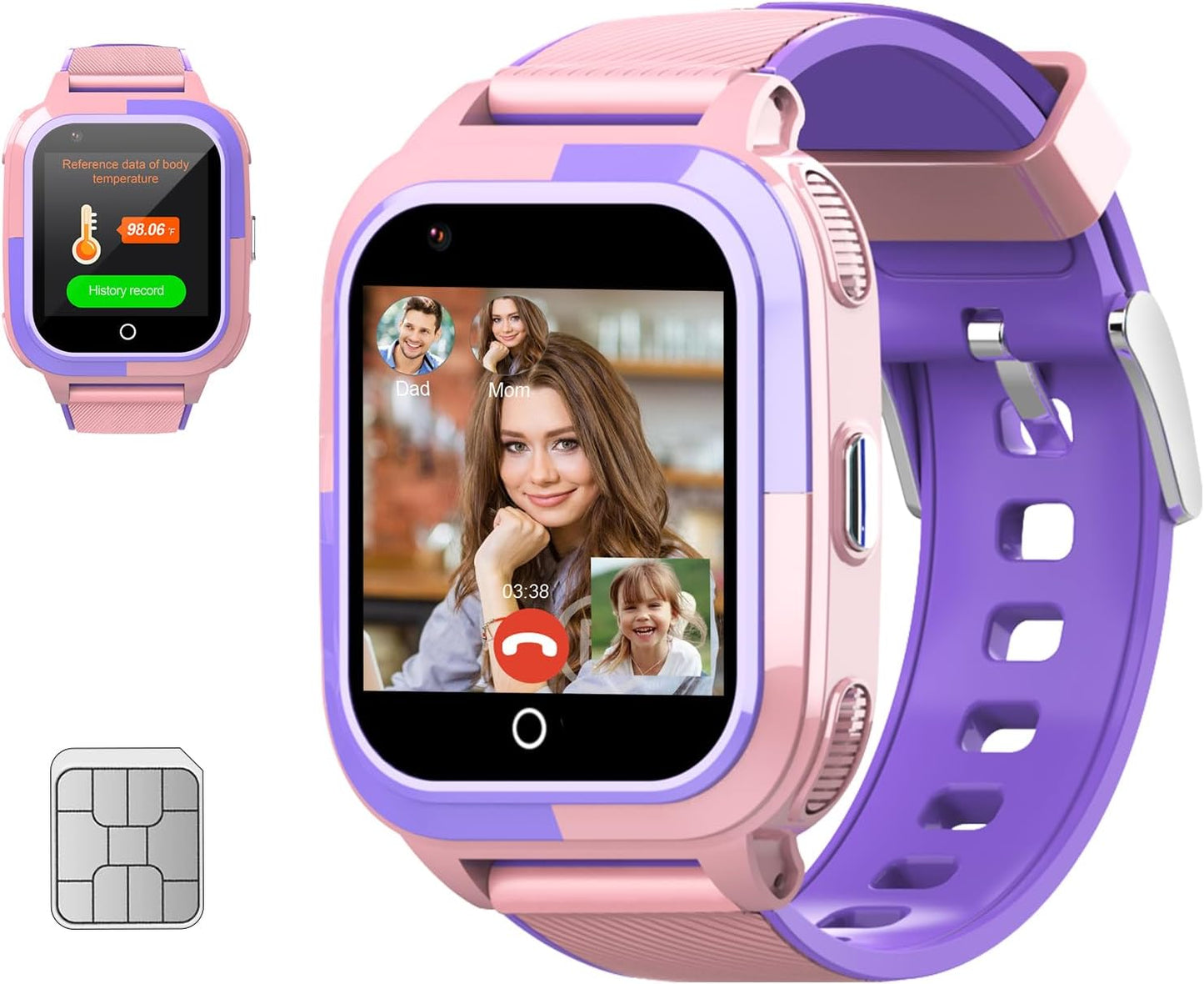 4G Kids Smartwatch: GPS Tracker, Heart Rate, SOS - Pink