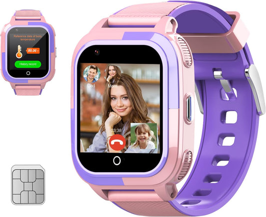 4G Kids Smartwatch: GPS Tracker, Heart Rate, SOS - Pink
