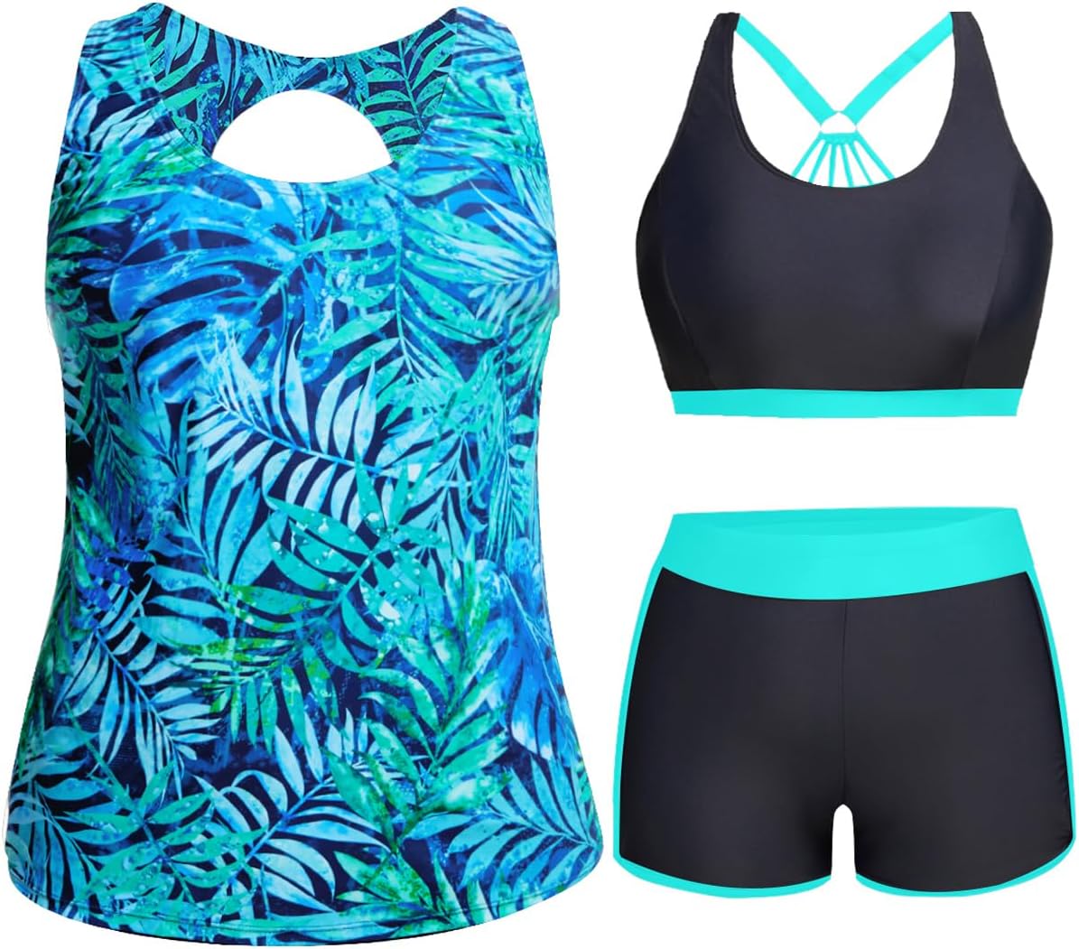 Holipick Women Plus Size 3 Piece Tankini Swimsuits for Comfort