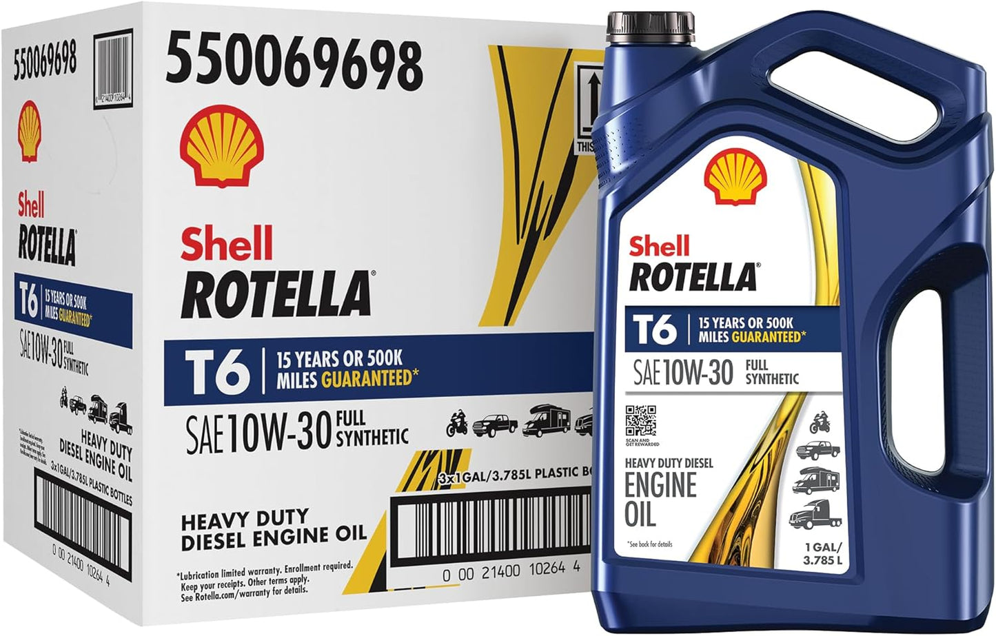 Shell Rotella T6 Full Synthetic 10W-30 Motor Oil for Diesel Engines