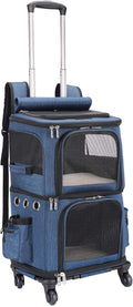 Double-Compartment Pet Carrier Backpack with Wheels - Smooth Roll