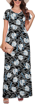 Maxi Dress for Women Short Sleeve Casual Summer Loose with Pockets 5ft