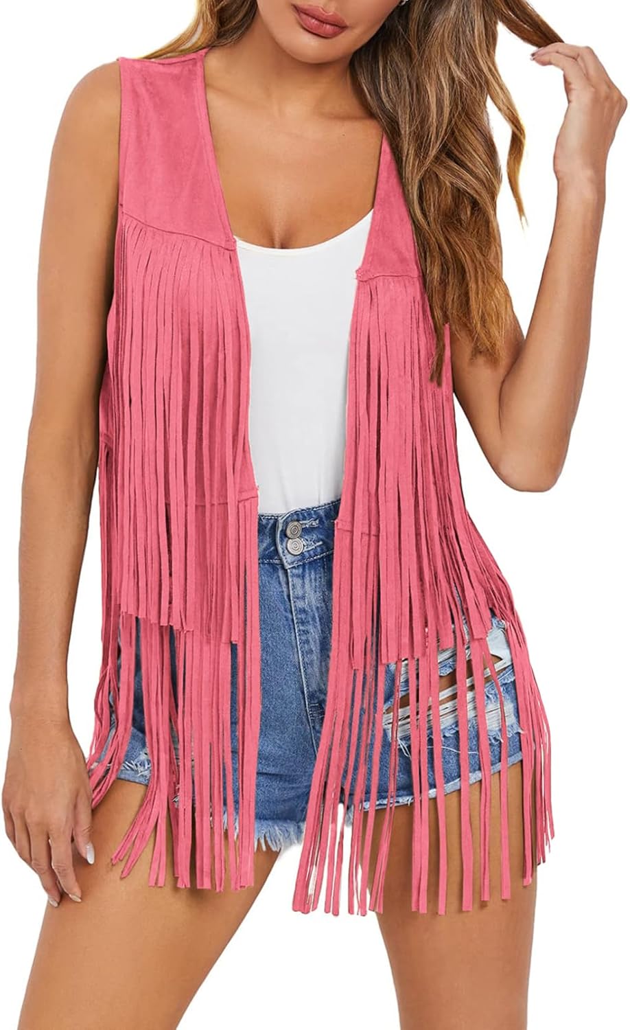 Dokotoo Womens Fringe Vest for 70s Hippie Cowgirl Style