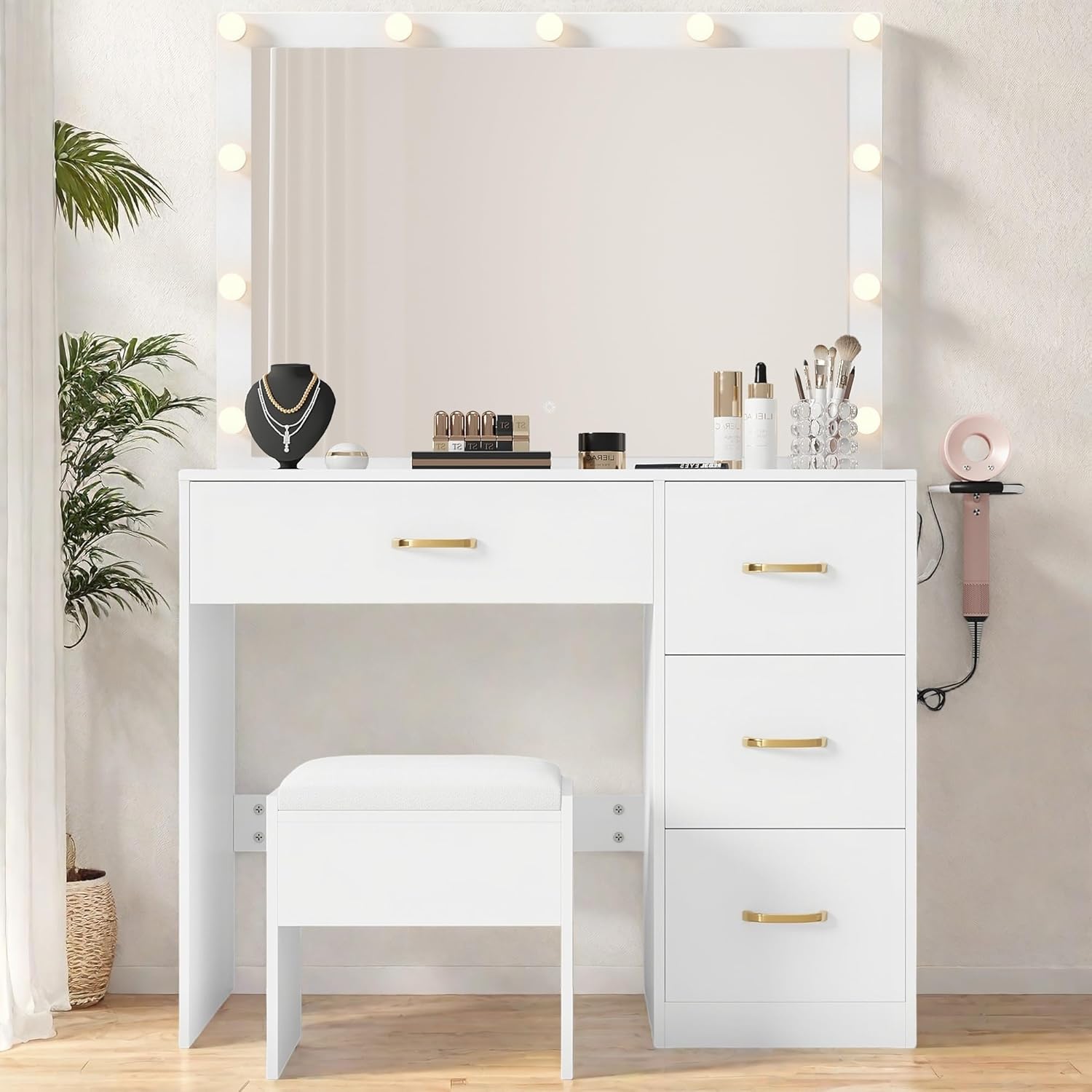 YITAHOME Vanity Desk with Lights & Power Outlet