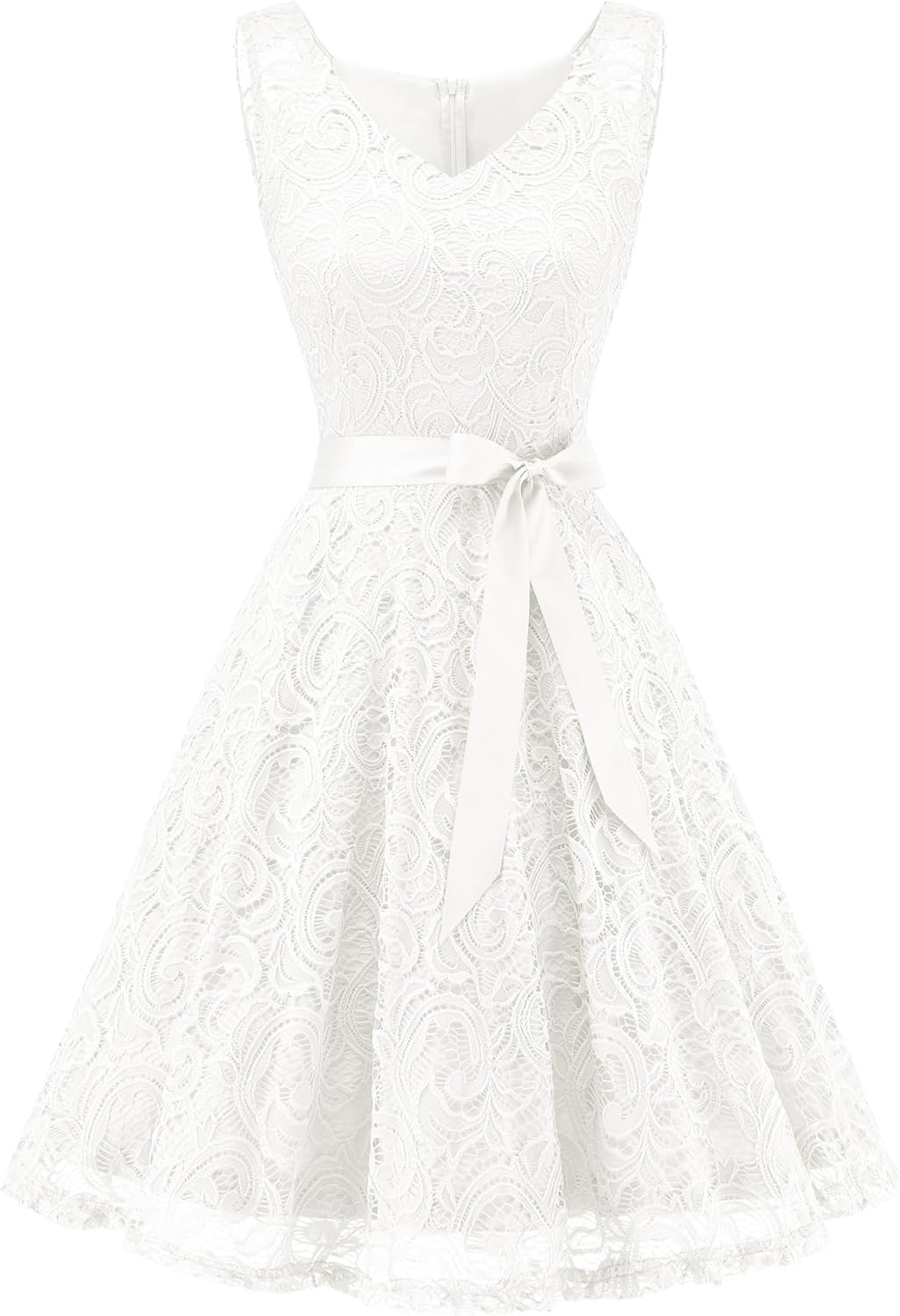 Floral Lace Bridesmaid Party Dress with V Neck Design