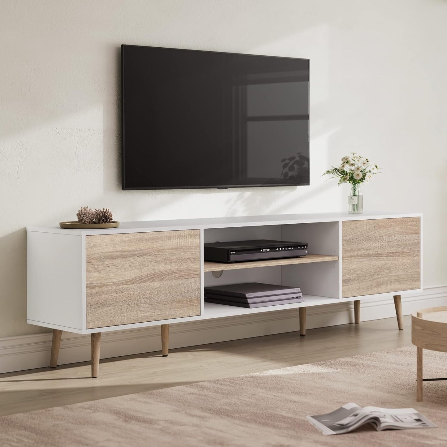 Mid Century TV Stand 75 White/Oak
