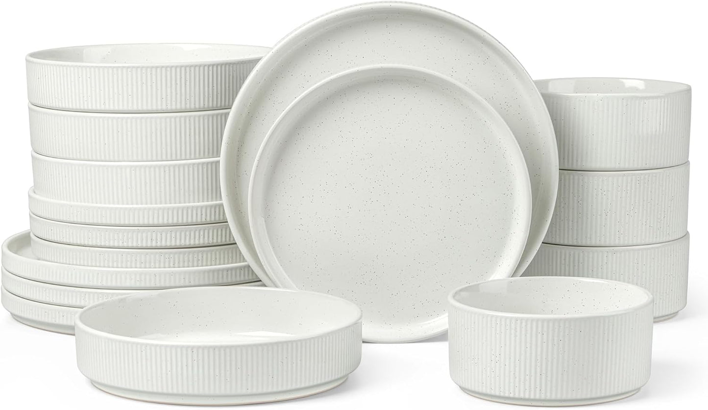 LIANYU Dinnerware Sets with Pasta Bowls for 4, 16 Piece Set