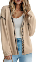 Womens Oversized Button Front Cardigan Sweater - Striped Trim