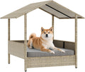 Wicker Dog House with Canopy - Elevated Outdoor/Indoor Pet Shelter