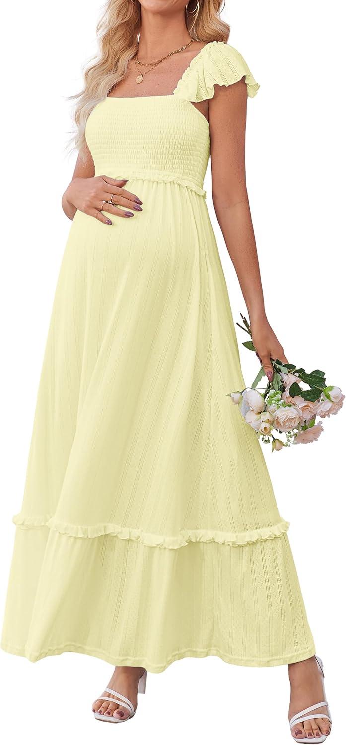 OUGES Womens Summer Maternity Photoshoot Dress Boho Maxi Style