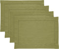 Solino Home Linen Placemats Set of 4 - Classic Hemstitch Avocado Green