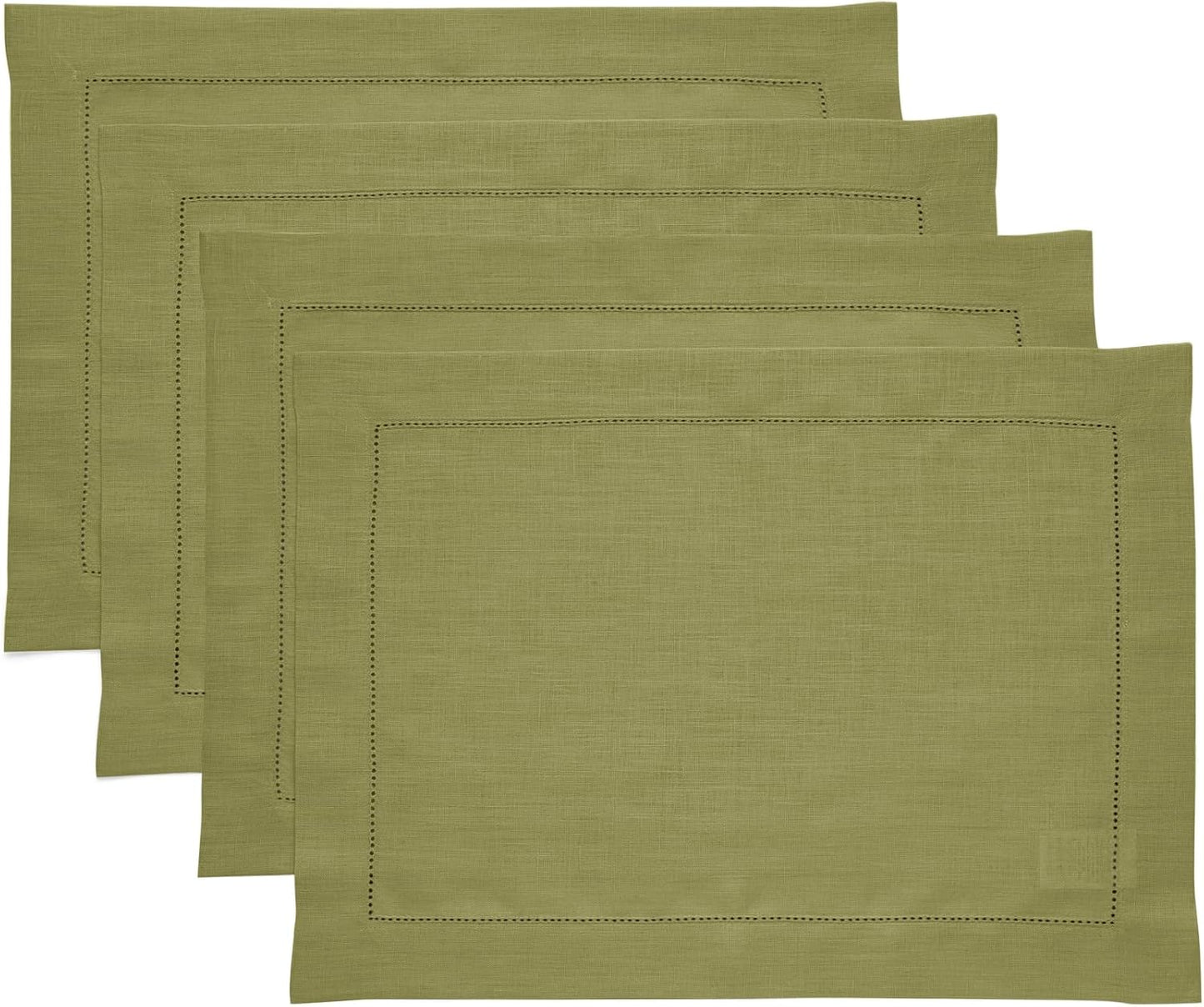 Classic Hemstitch Avocado Green Placemats Set of 4 for Dining