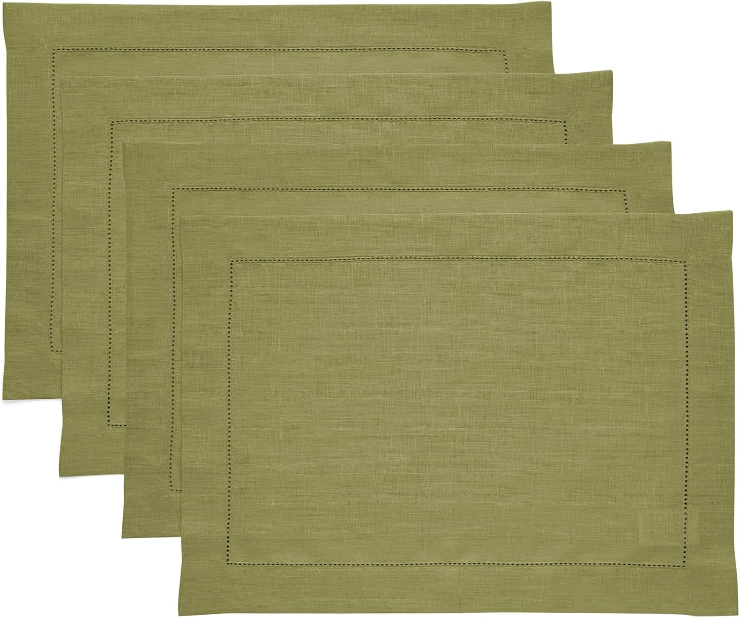 Classic Hemstitch Avocado Green Placemats Set of 4 for Dining