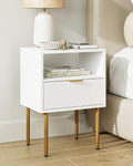 Nightstand Modern Bedside Table with Gold Frame - Compact Storage