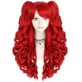 Long Red Curly Wig with 2 Ponytails - Red Cosplay Pigtails Wig