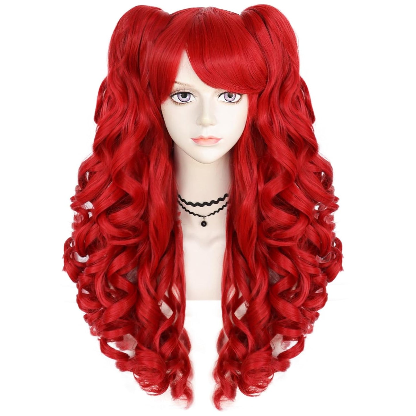 Long Red Curly Wig with 2 Ponytails for Cosplay and Parties