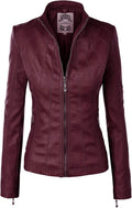 Made By Johnny Faux Leather Zip Up Moto Biker Jacket - Lightweight two