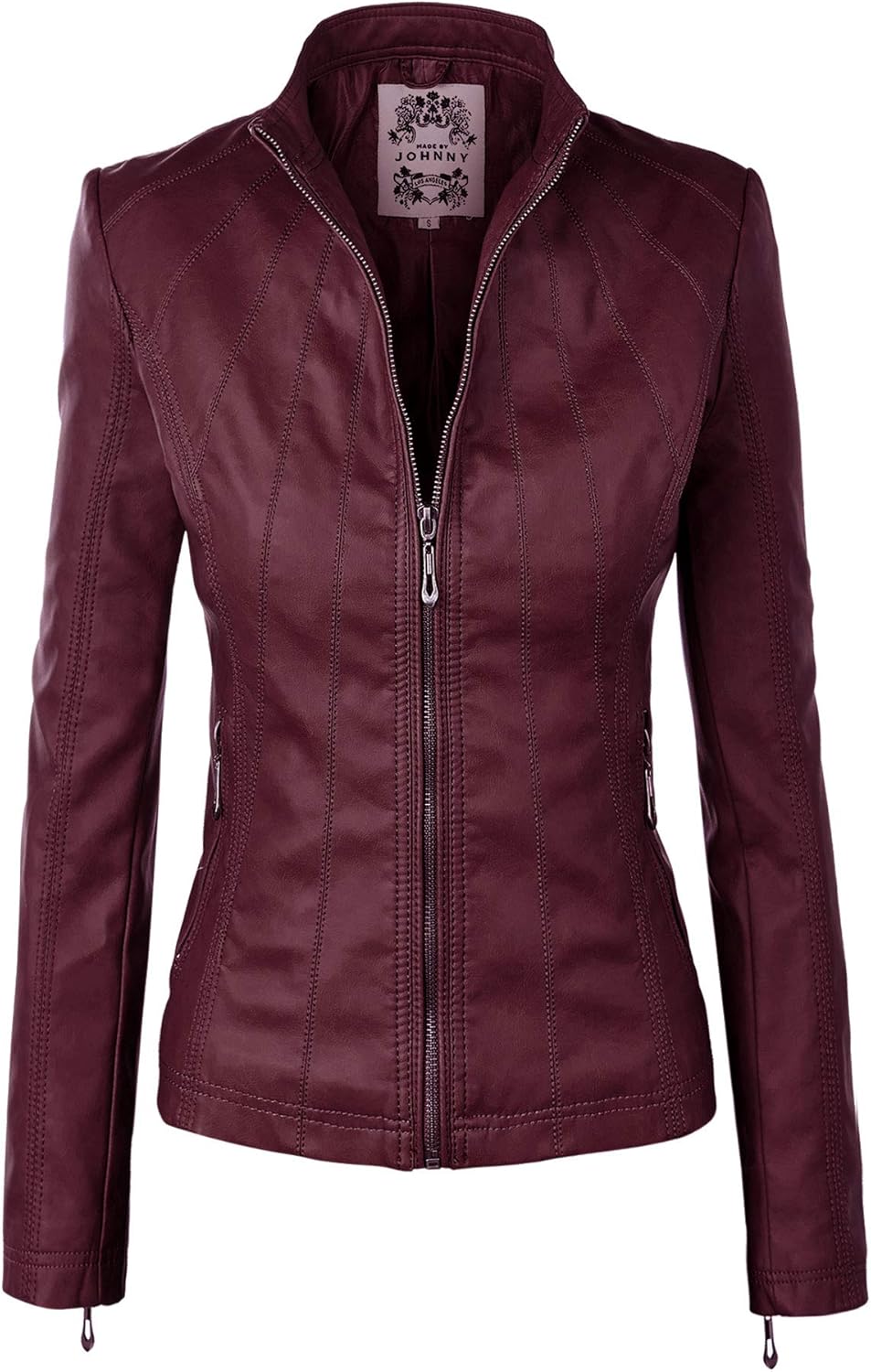 Stylish Faux Leather Zip Up Moto Biker Jacket for Women