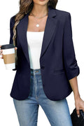 ELLEVEN Women's Ruched 3/4 Sleeve Blazer - Slim Fit Lightweight