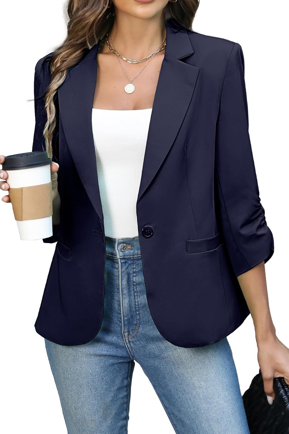 ELLEVEN Women's Ruched Blazers for Business Casual Style