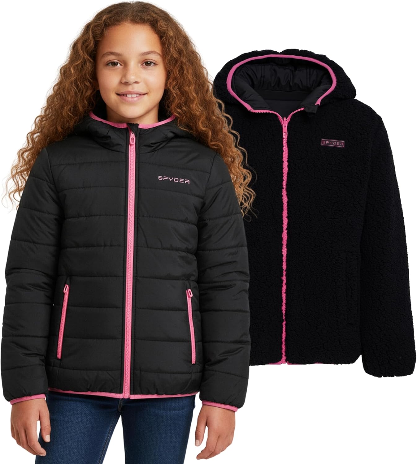 Spyder Reversible Girls Puffer Jacket for Winter Adventures