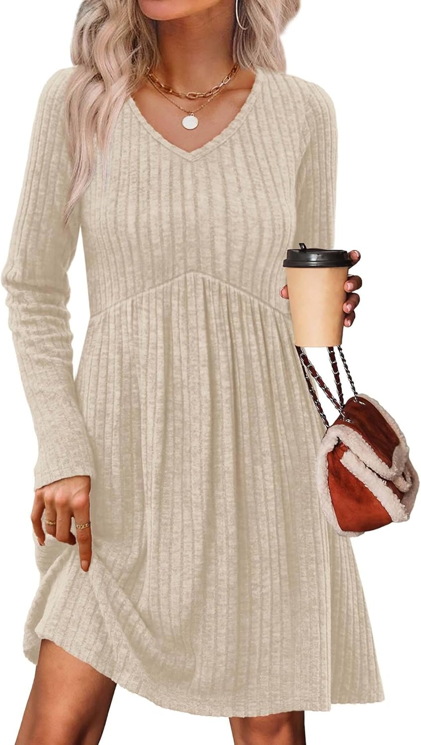OFEEFAN Long Sleeve Sweater Dress for Casual Fall Fashion