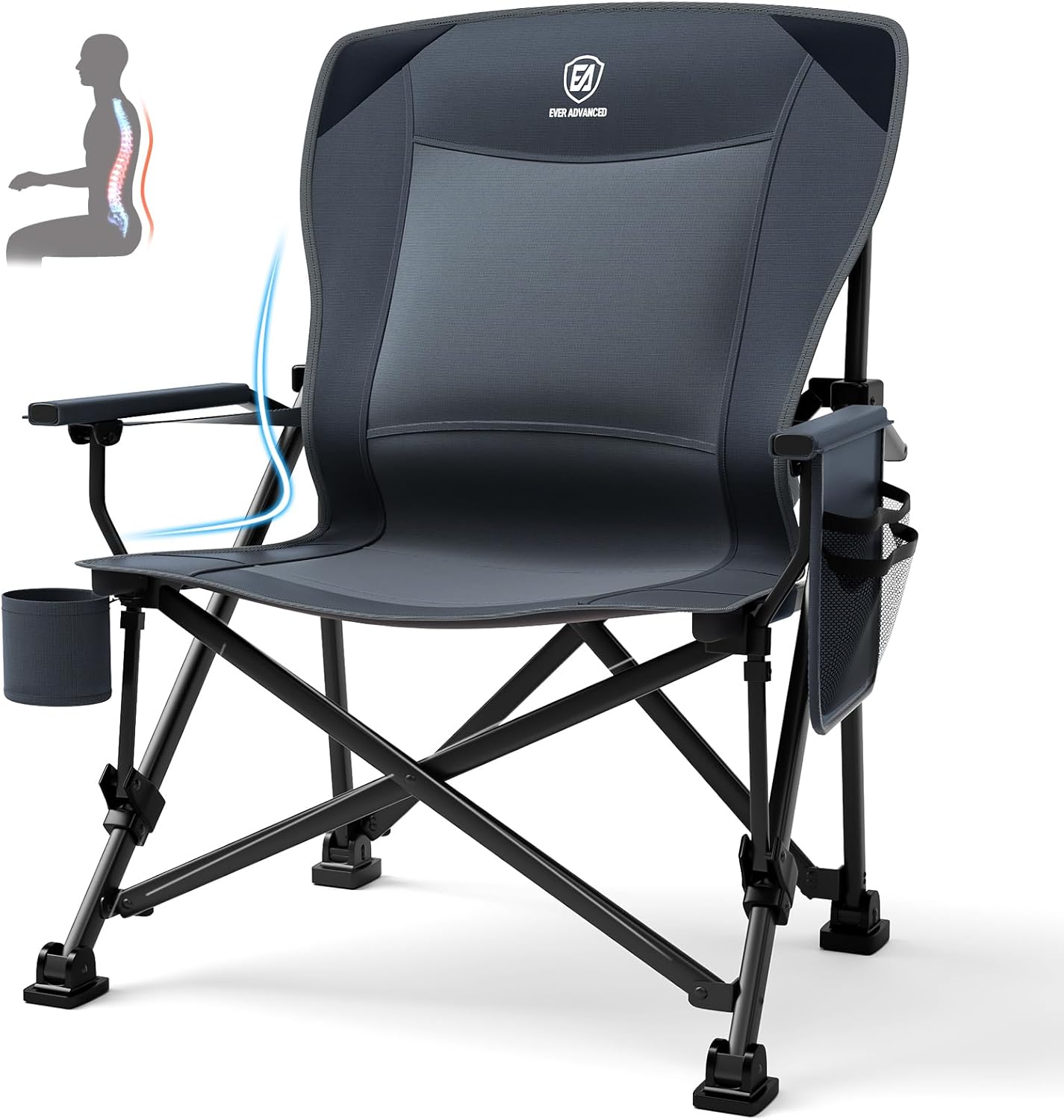 Oversized Folding Camping Chair with Adjustable Lumbar Support