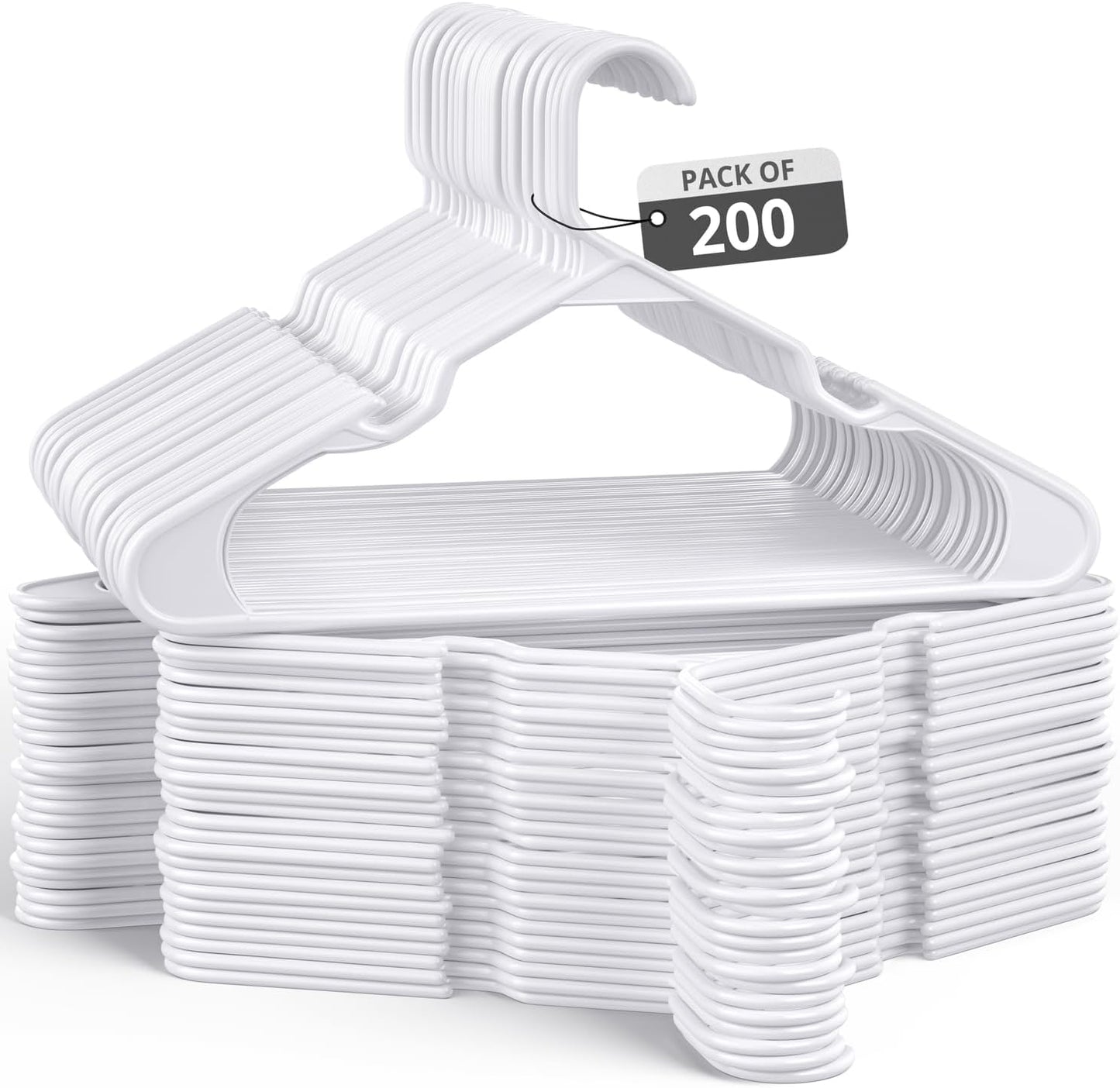 200 Pack Plastic Hangers for Shirts, Pants, and Dresses
