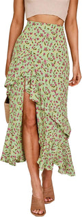 BTFBM Women Floral Print High Low Beach Maxi Skirt for Summer