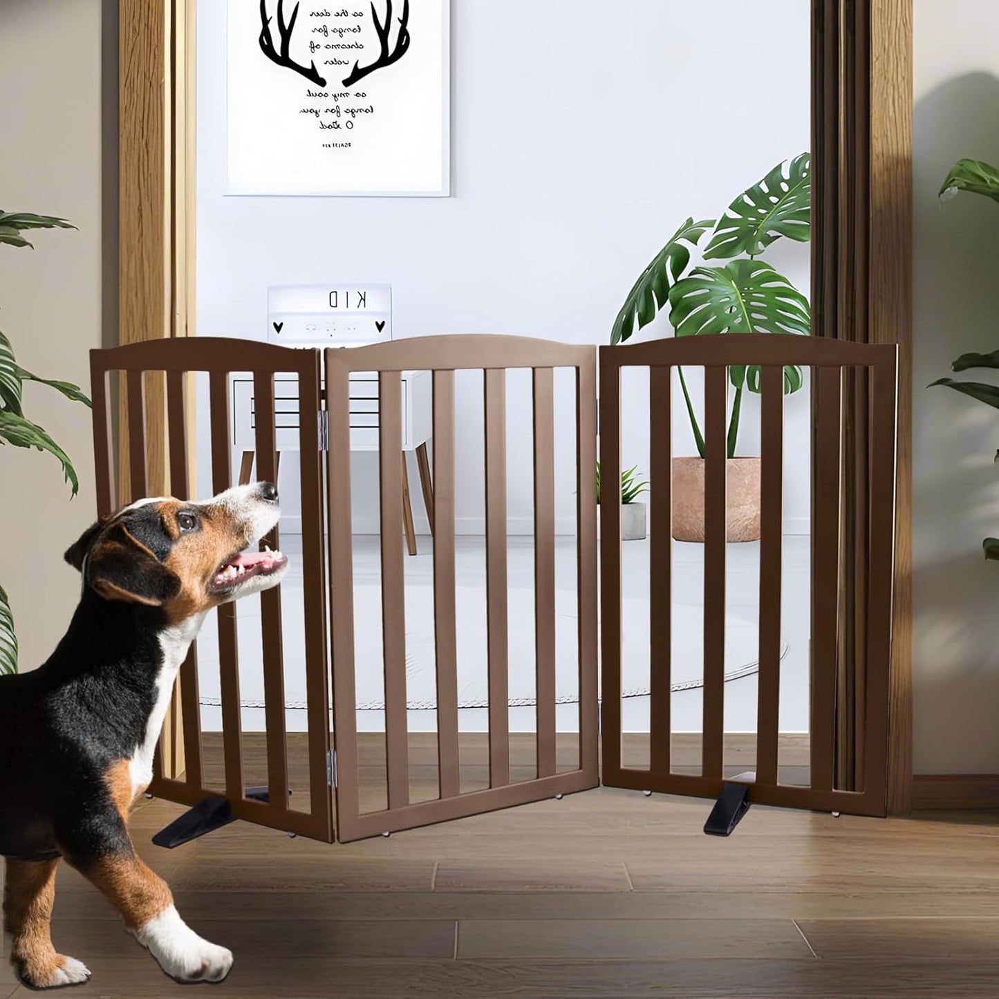 ZJSF Foldable Freestanding Indoor Dog Gate for Home Use