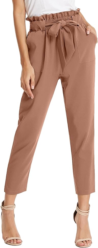 KANCY KOLE Women Paper Bag Pants High Waist Casual Cropped Trousers