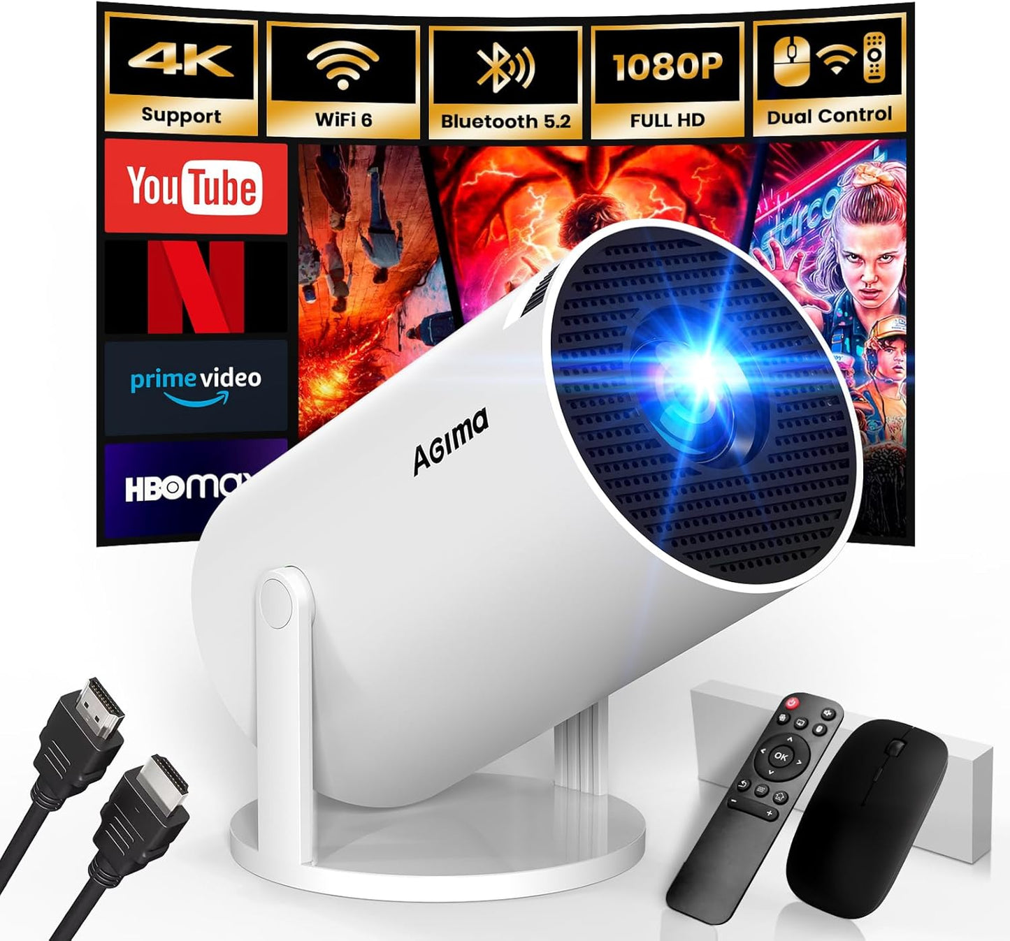 AGIMA Mini Projector: 1080P Portable with 4K Support