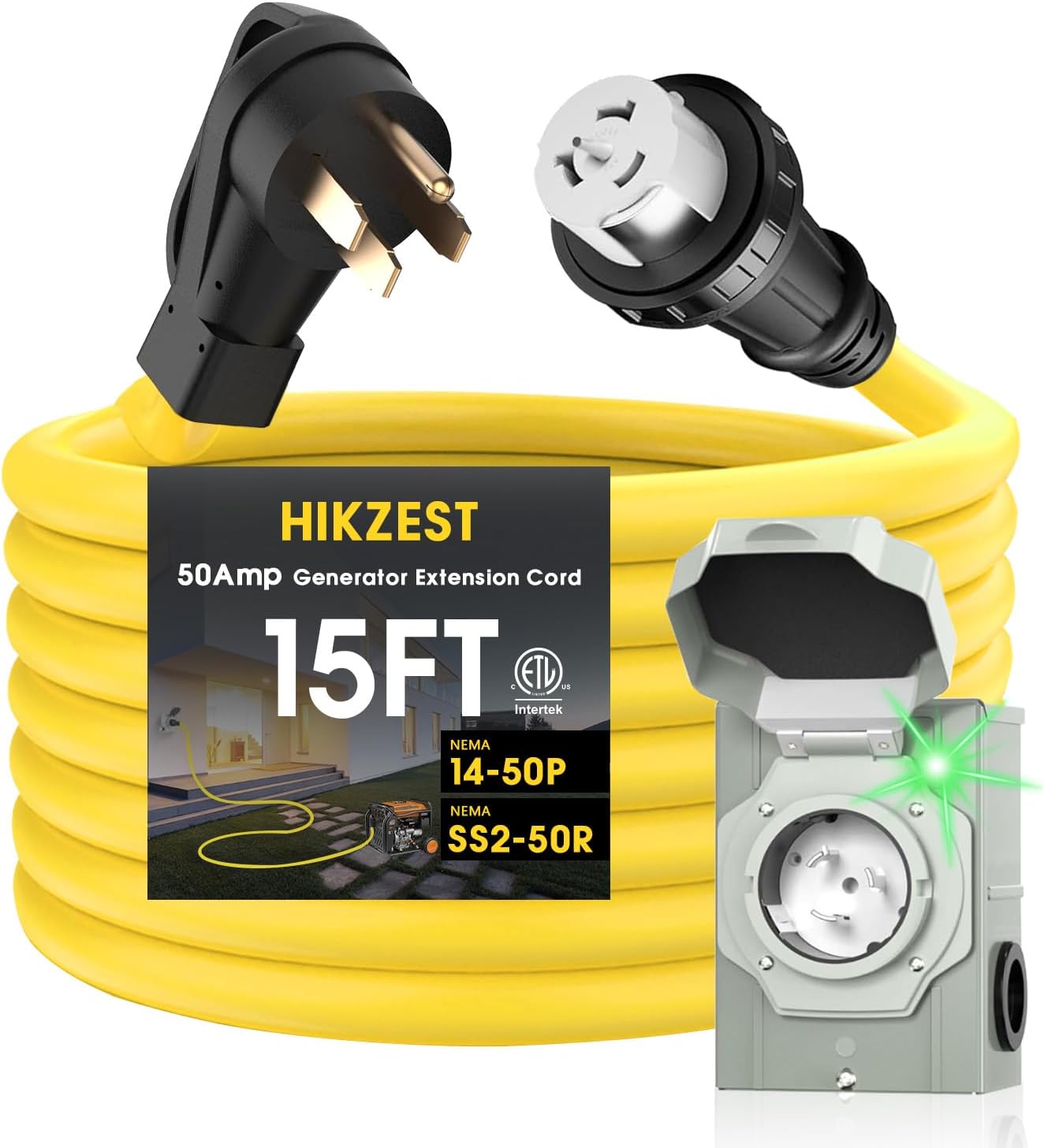 50 Amp Generator Cord and Inlet Box for Outdoor Emergency Use